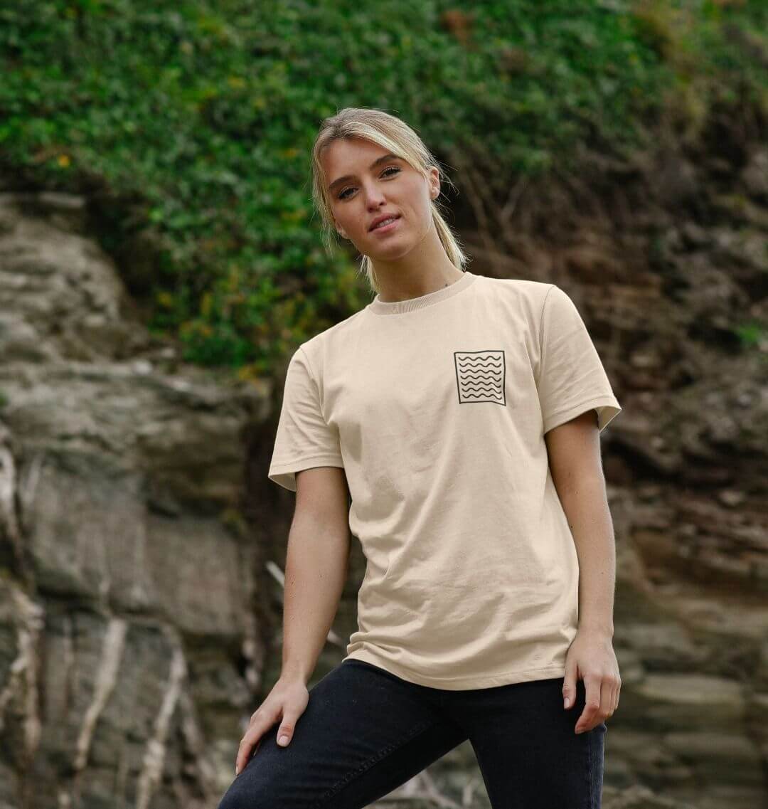 Earthy pure cotton t shirt inspired by Pacific coastal design