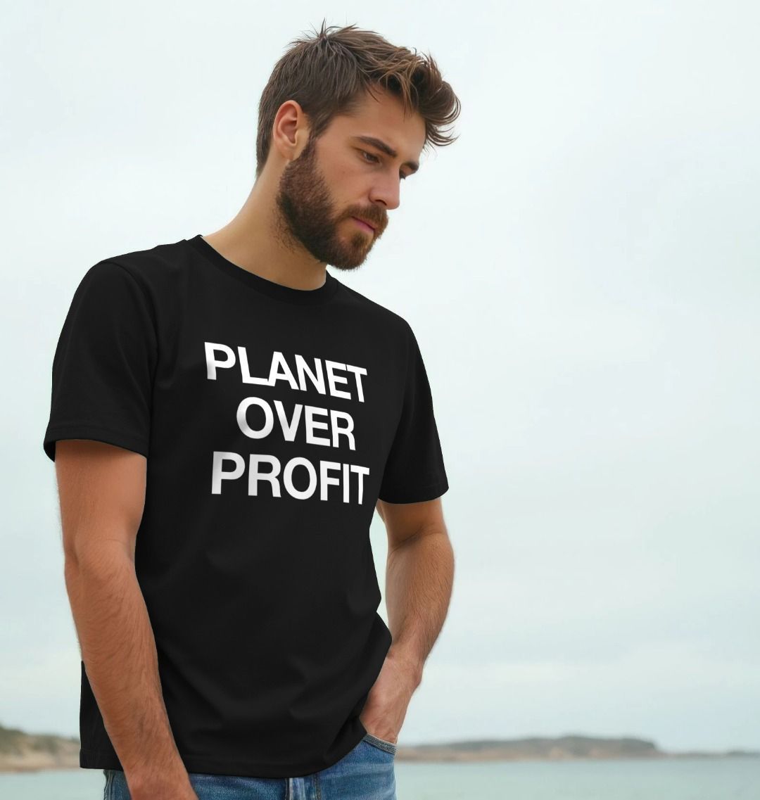 Organic cotton tee shirt with Planet Over Profit print by PCH Pure